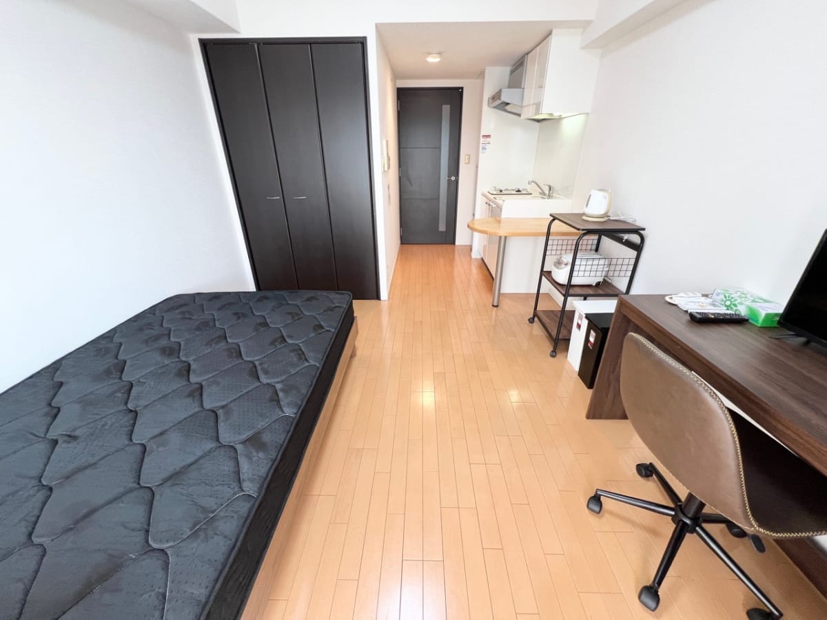 ★SステイAS神戸ハーバーサイド【禁煙ルーム・１R・Wi-Fi無料・セミダブルベッド】★独立洗面台・浴室乾燥機・温水洗浄便座・ガス2口キッチンなど設備充実★